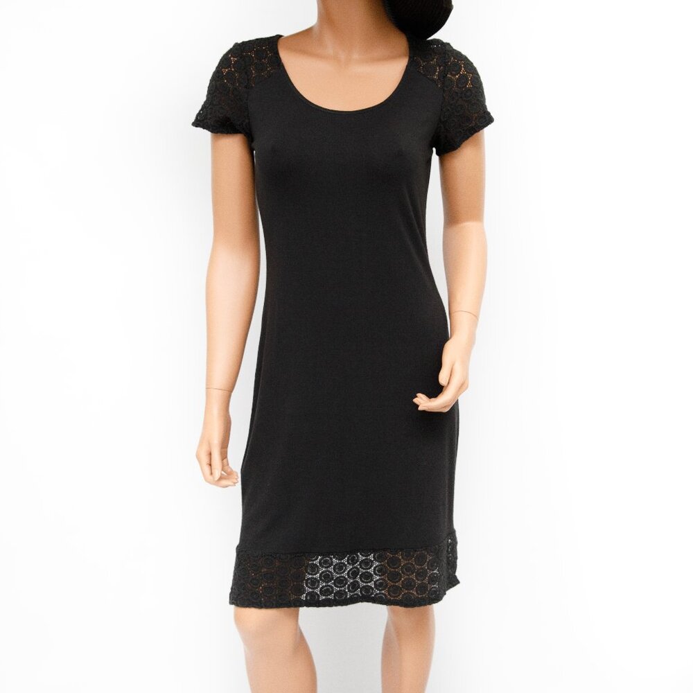 Tommy Bahama Black Dress with Lace Shoulders and Lace Bottom Trim XS